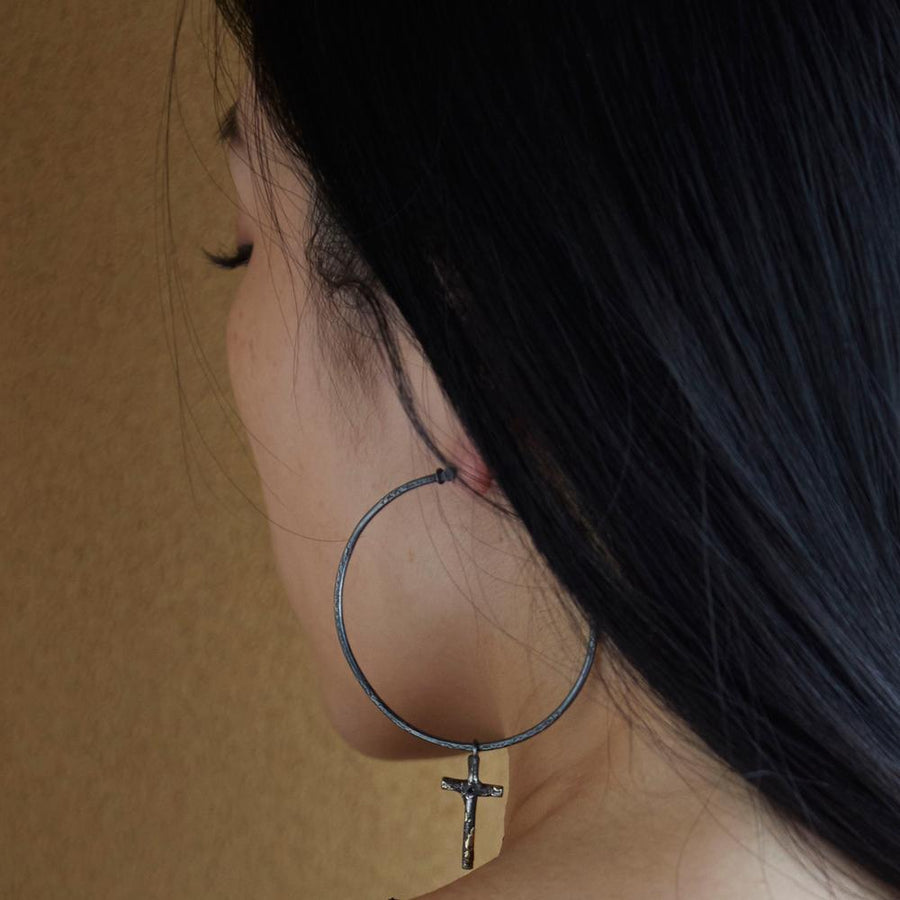 Lee brennan hoop + oxidised cross earrings