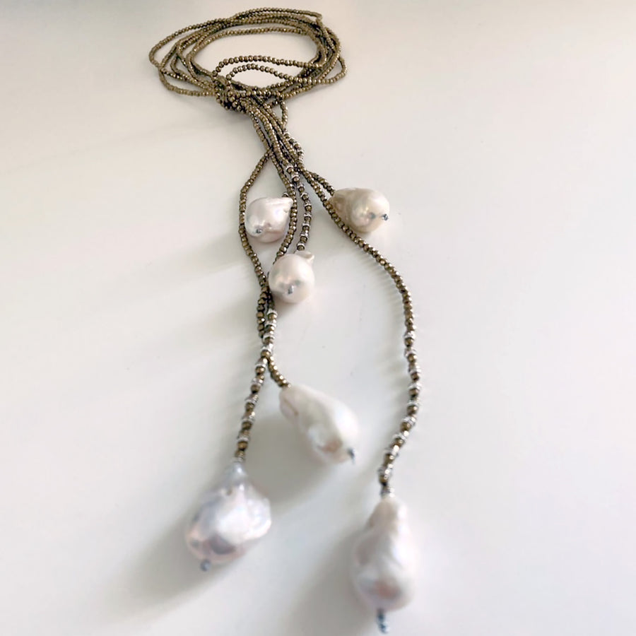Crystal wrap necklace and pearl drops
