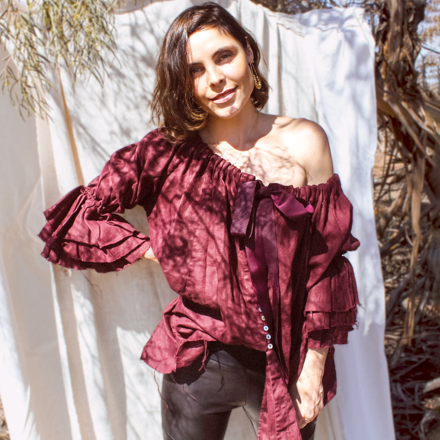 Merlot Linen Button Back Blouse | Amano by Lorena Laing