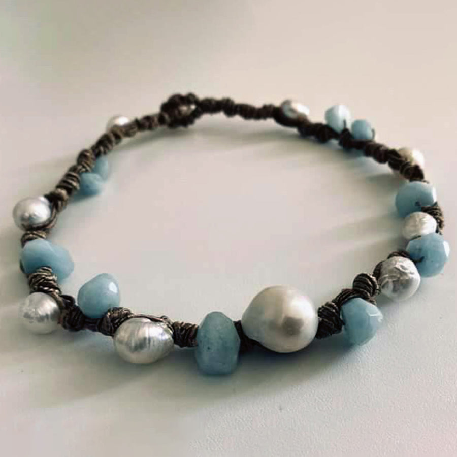 Mela multi pearl and aquamarine necklace