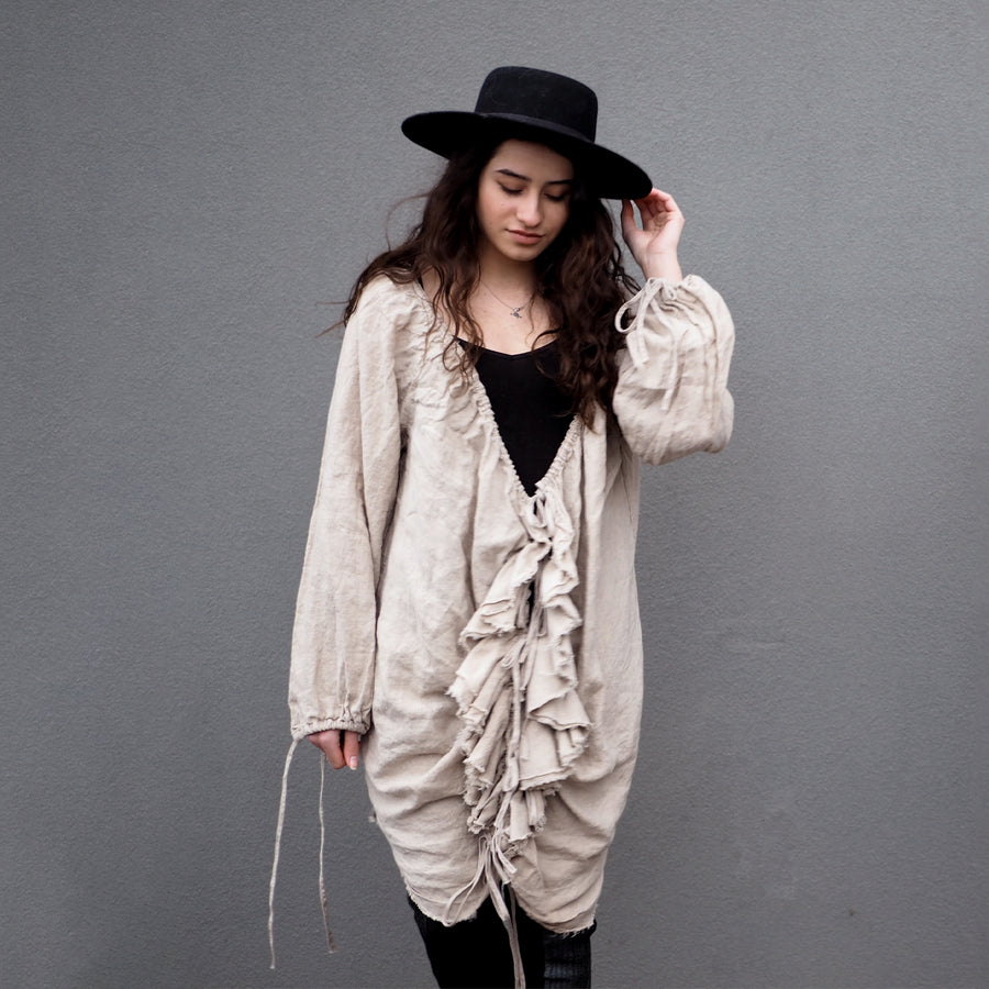 Front of Natural Flounce Blouse (Linen) | Amano by Lorena Laing