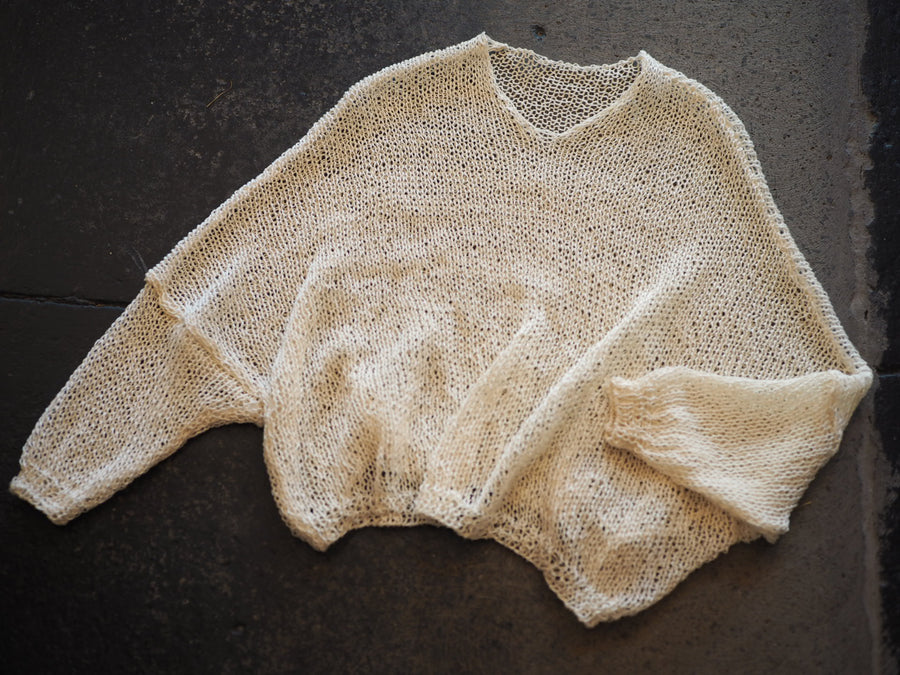 Amano linen hand-knit V neck top