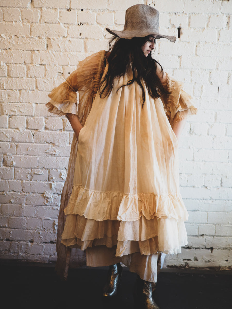 Amano silk/cotton swan dress with ruffles