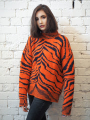 Amano colab zebra jacquard crew neck sweater
