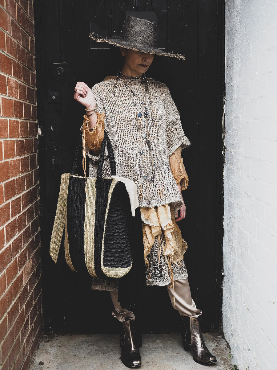 Amano handloom linen tux top with foil