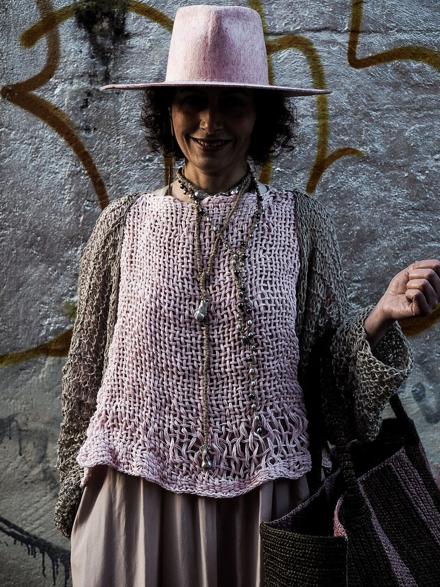 Amano hand loom linen top - pink