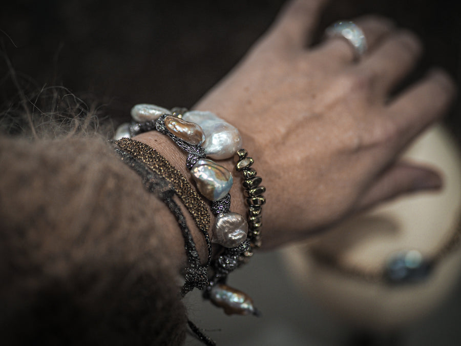 Mela pyrite + pearl bracelet