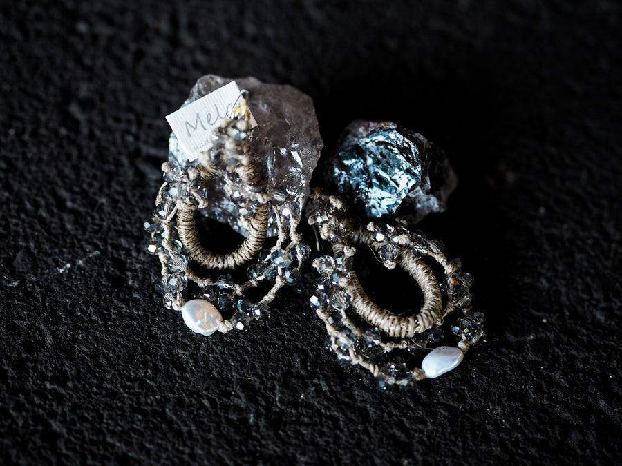 Mela smoky quartz and pearl chandelier earrings