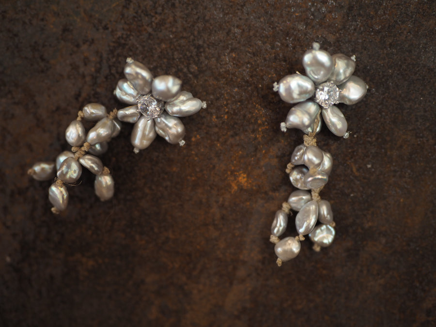 Mela flower drop pearl + zirconia earrings