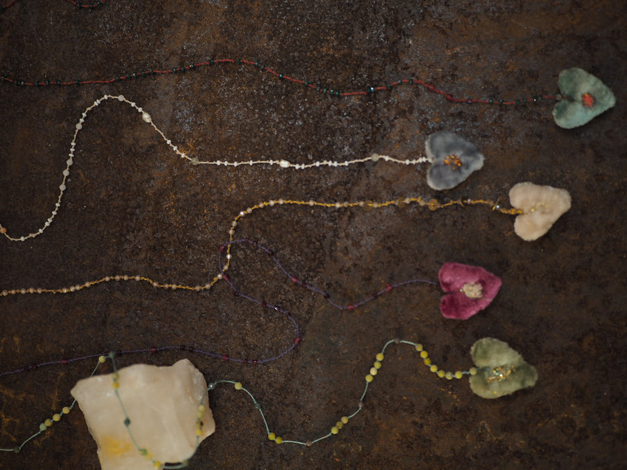 Embroidered Heart on a string of semi precious stones by Antonia Rossi - Reds