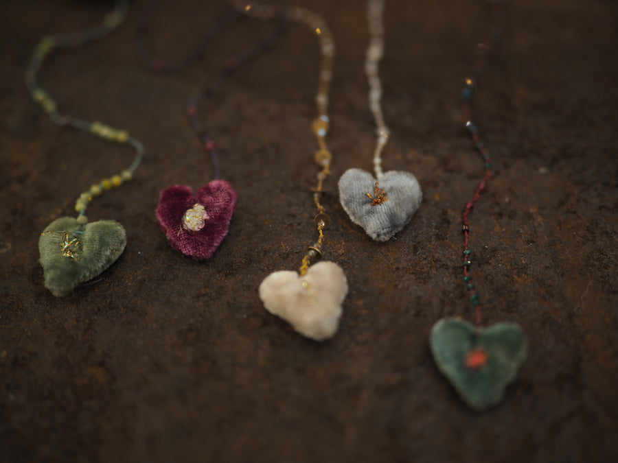 Embroidered Heart on a string of semi precious stones by Antonia Rossi - Reds