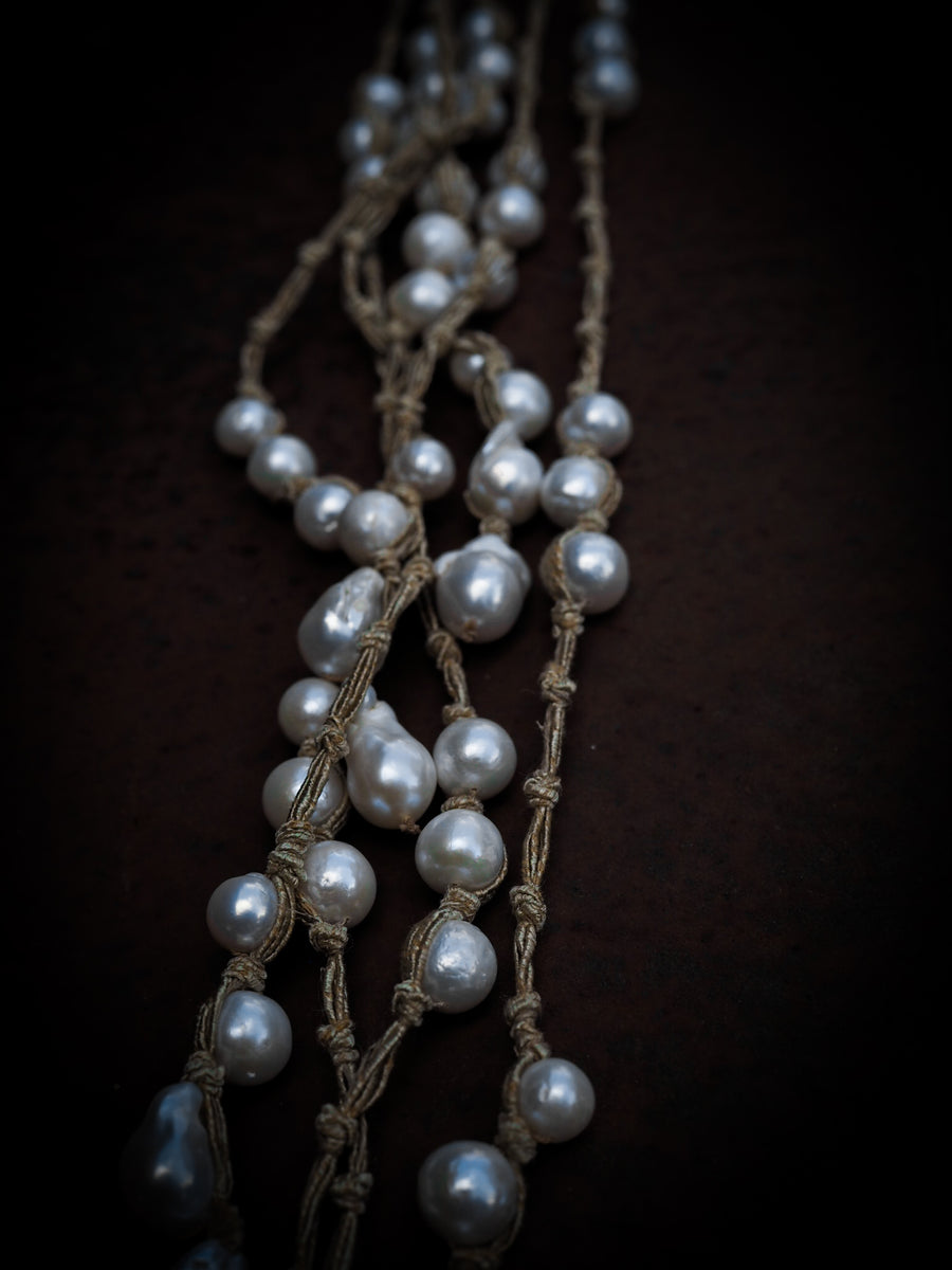 Mela multi pearl necklace on silk thread - white pearls