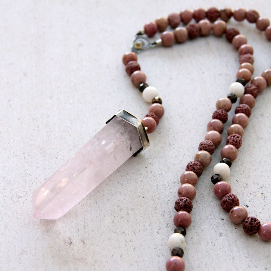 Emma Rea Pink Handcrafted Prayer Beads (Lava Stone, Rhodochrosite)