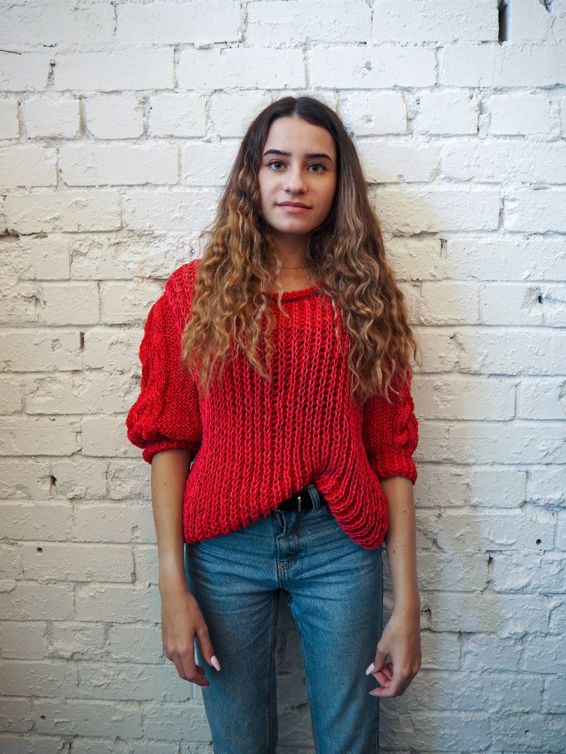 Amano linen hand knit cable sleeve top