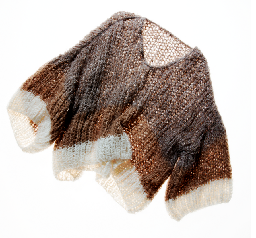 Hand knit V neck sweater - tri colour