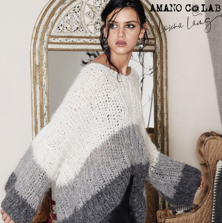 Amano by Lorena Laing handknit tri colour alpaca sweater