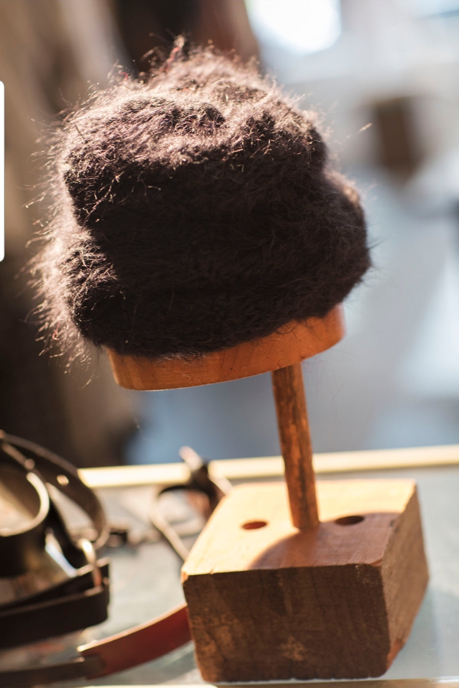 Hand knit cable beanie - Black Alpaca wool