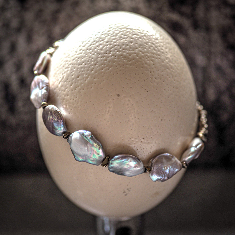 Silver Japanese Keshi Pearl Choker Necklace With Pyrite Beads | Mela Jewellery
