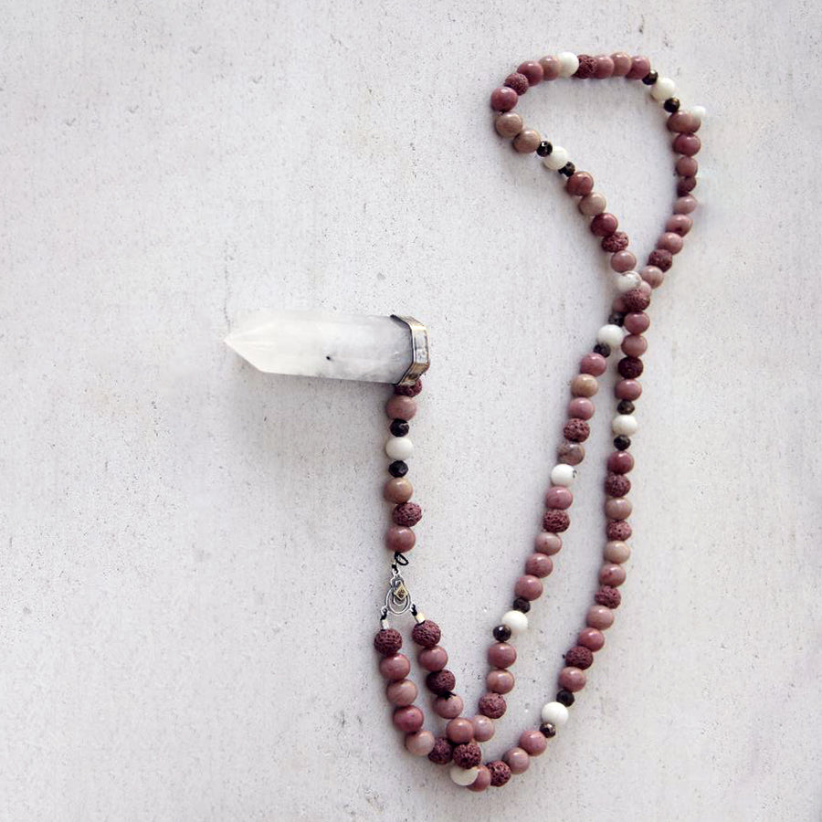 Emma Rea White Handcrafted Prayer Beads (Lava Stone, Rhodochrosite)