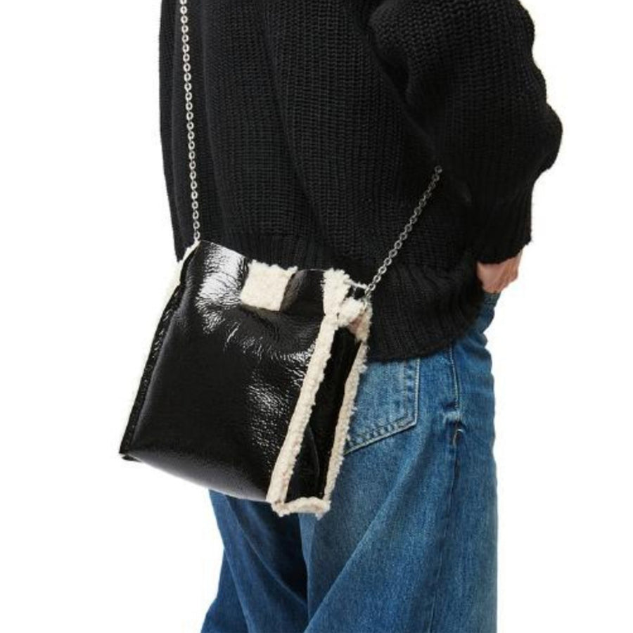 Model wearing a Gabriele Frantzen Mini Cosy Shopper Patent Leather Bag